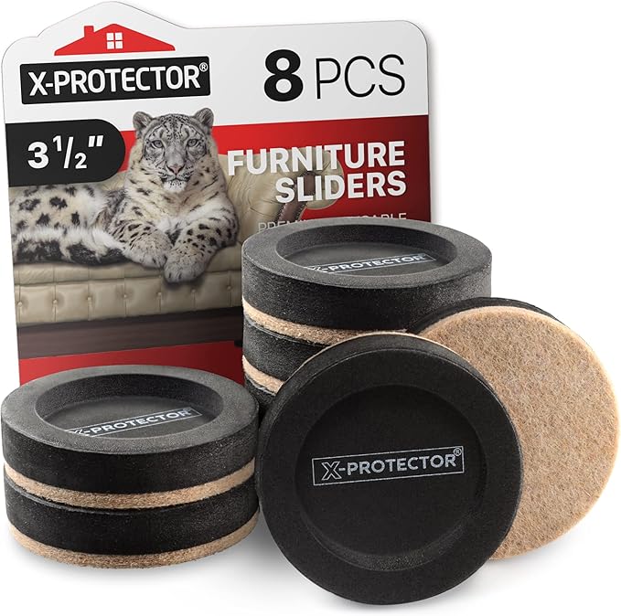 Felt Furniture Sliders for Hardwood Floors X-PROTECTOR 8 PCS 3 ½” by X-Protector