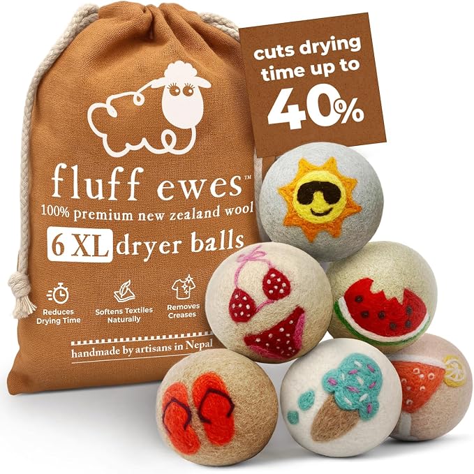 Fluff Ewes Wool Dryer Balls 6 Pack Premium New Zealand Wool Laundry Balls by HustleBlush
