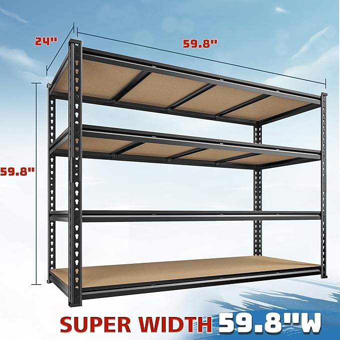 59.8"W Metal Shelving 59.8"H Storage Shelves 2200LBS Garage Shelving Adjustable - Image 2