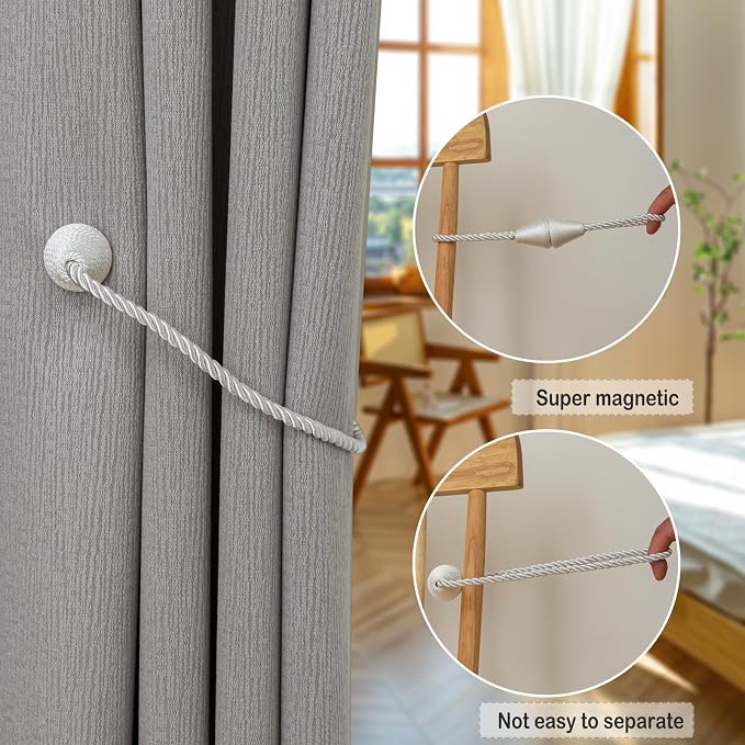Magnetic Curtain Tiebacks 2 Pack Outdoor Rope Curtain Tie Backs Decorative - Image 4