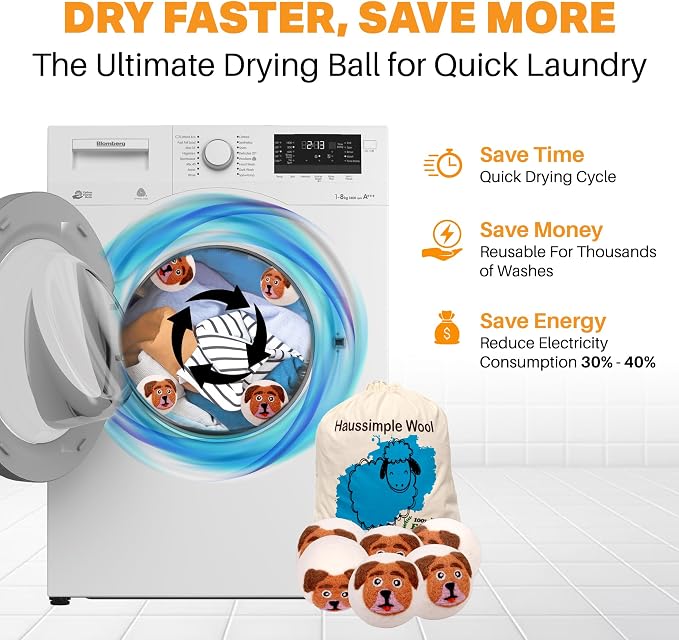 Wool Dryer Balls Organic Felt 6 Pack Laundry Fabric Softener, Extra Large - Image 5