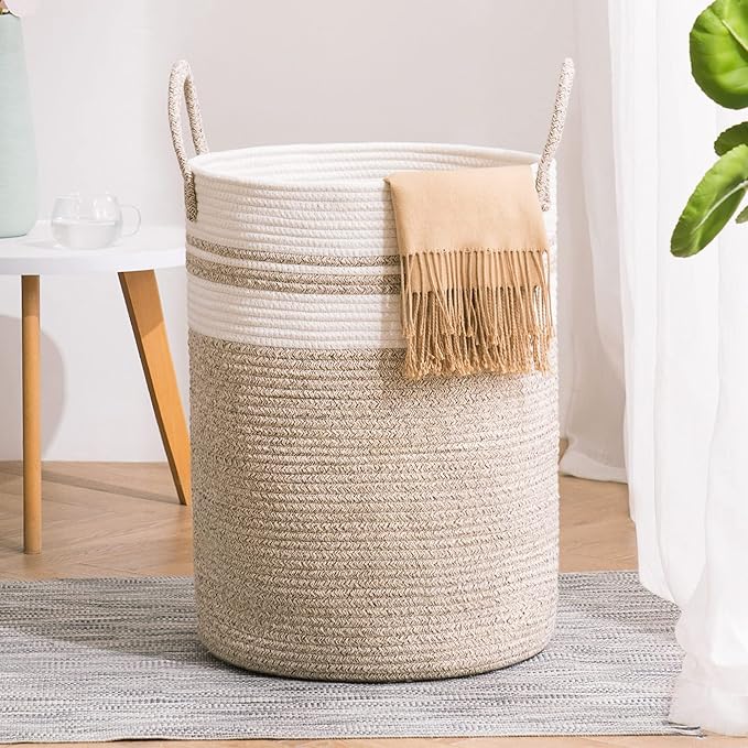YOUDENOVA Woven Rope Laundry Hamper Basket, 58L Tall Laundry Basket by YOUDENOVA