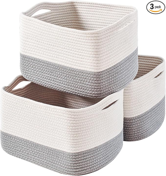 Storage Baskets for Organizing Shelves, Woven Cotton Rope Bins for Baby Nursery by ICERZCZ