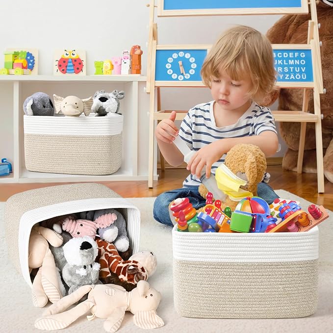 Shelf Baskets for Organizing, Woven Storage Basket for Shelves, Cotton Rope - Image 3