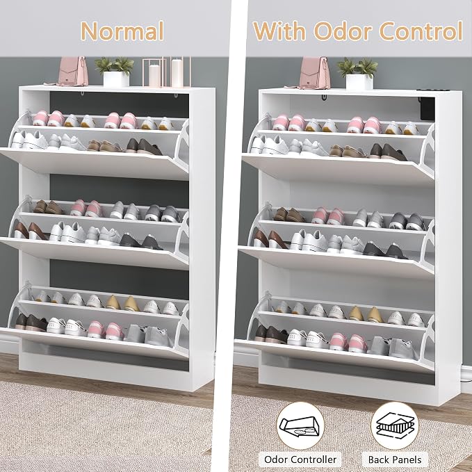 Shoe Cabinet with Odor Control and Back Panels, Deodorizing Slim 3-Flip Shoe - Image 5