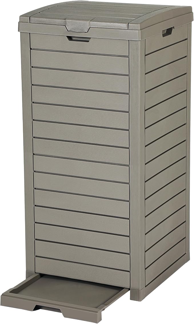 DWVO 38 Gallon Large Outdoor Trash Can, Waterproof Resin Hideaway Garbage Bin by DWVO