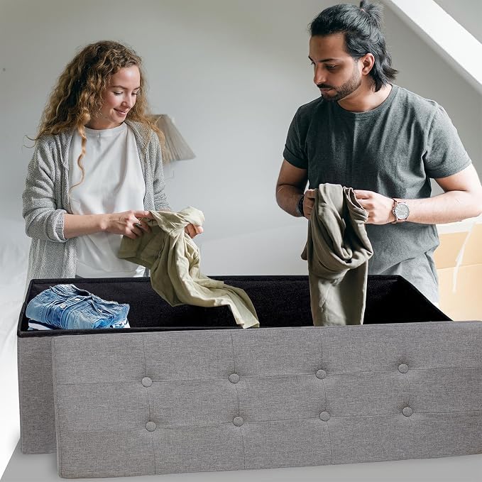 GLAXYFUR 43.3 inches Folding Storage Ottoman Bench Storage Chest Footrest - Image 2
