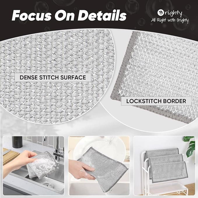 Orighty 24 Pcs Multipurpose Wire Dishwashing Rag, Non-Scratch Wire Dish - Image 3