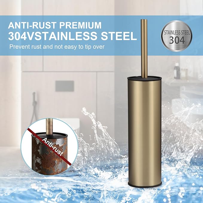 BGL Brushed Gold Toilet Brush and Holder, Stainless Steel Toilet Brushes - Image 3