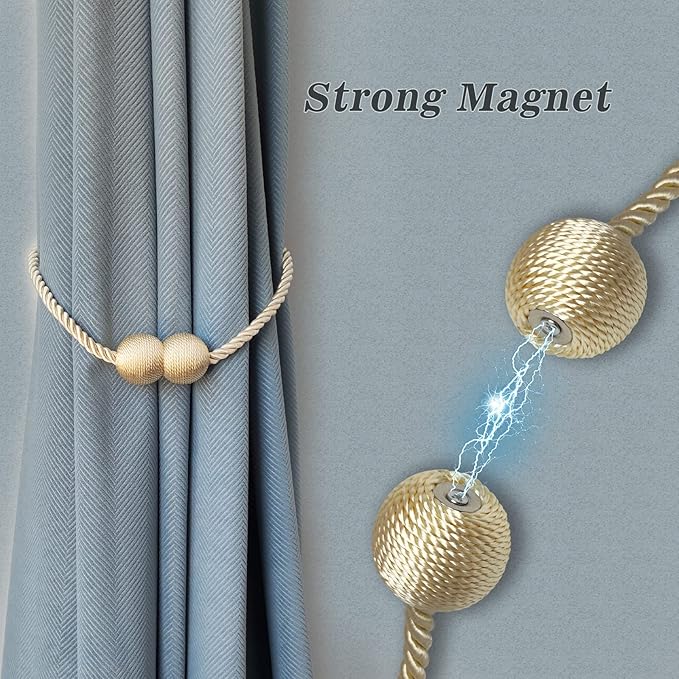 Hion Magnetic Curtain Tiebacks Beige 2pcs, Curtain Tiebacks Buckles Holdbacks - Image 3