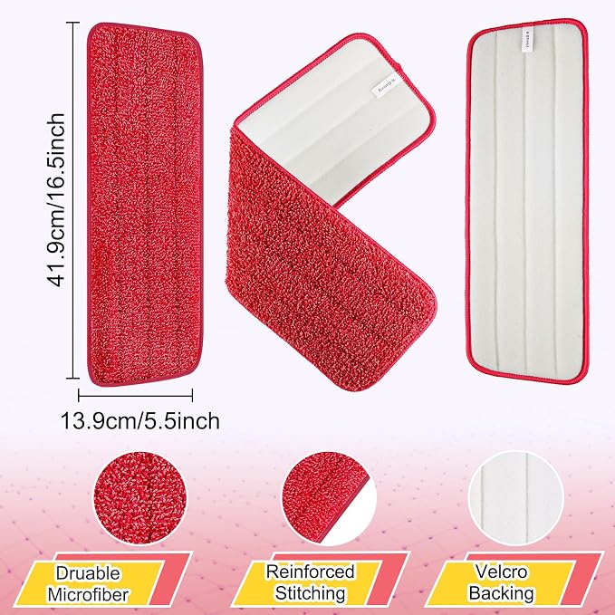 8 Pack 16.5 inch Reusable Mop Pads Microfiber Spray Mop Replacement Heads - Image 3