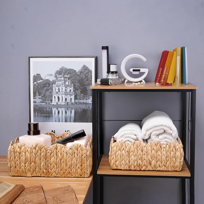 Set of 2 Scalloped Edge Wicker Storage Basket - Image 3