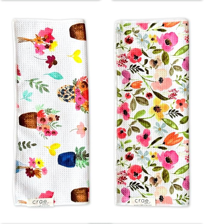 2 Double Sided Microfiber Hand Towels, 17x27 Inches Waffle Design Kitchen by CraeHome