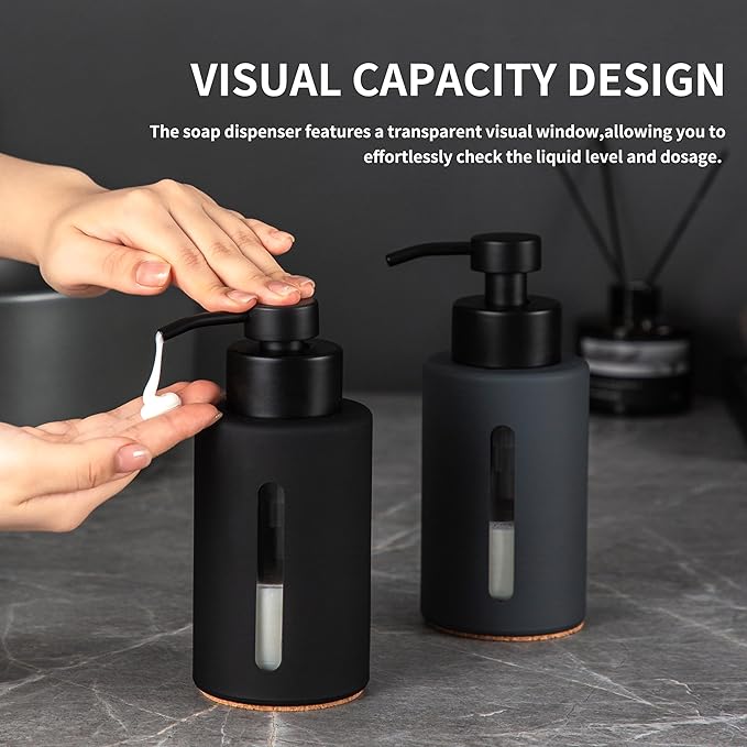 Enra Bathroom Soap Dispenser, 12oz Glass Black Soap Dispenser Stainless Steel - Image 4