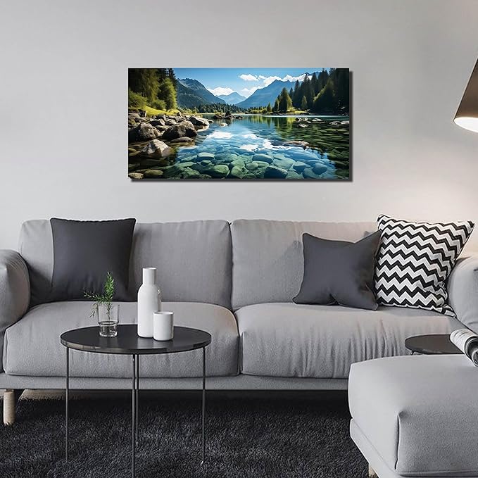 GUGIKA Landscape Wall Art for Living Room, Mountain and Lake Wall-Decor for - Image 3