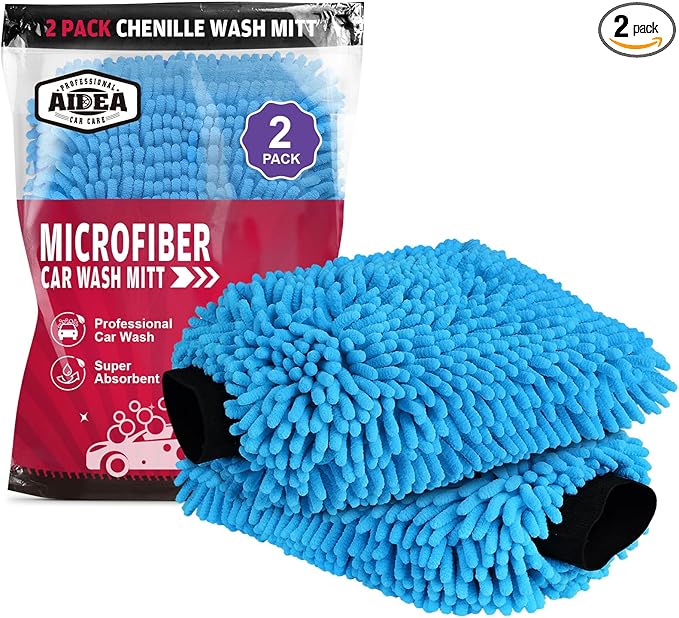 AIDEA Car Wash Mitt Microfiber-2PK, Scratch-Free& Lint-Free, Premium Chenille by AIDEAHOME
