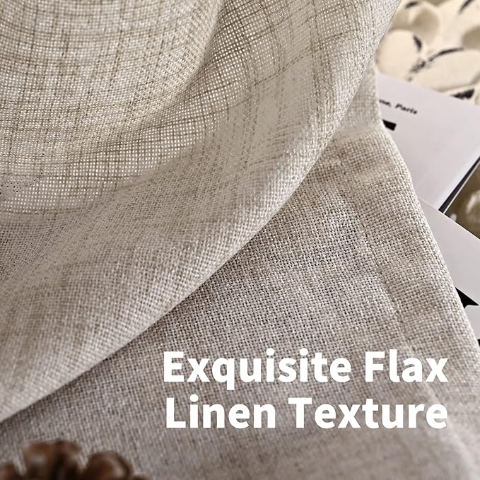 YoungsTex Natural Linen Curtains 60 Inch Wide Back Tab Textured Window Drapes - Image 4