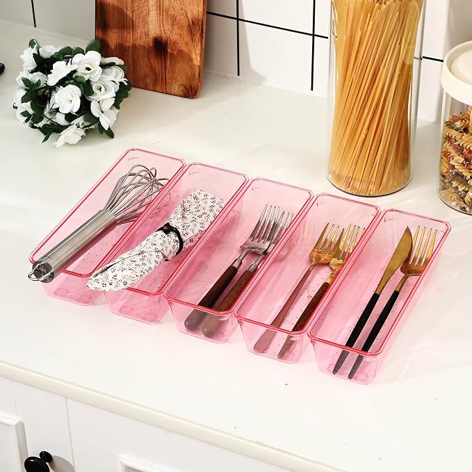 Maitys 12 Pcs Vanity Drawer Organizer 9 x 3 x 2 Inches Clear Plastic Utensil - Image 3