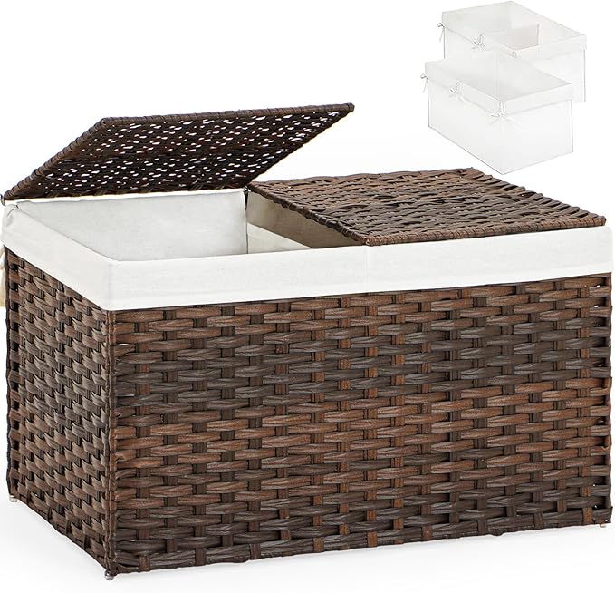 Storage Basket with Lid Rattan Woven Storage Baskets with 2 Separate Lids by SETVSON
