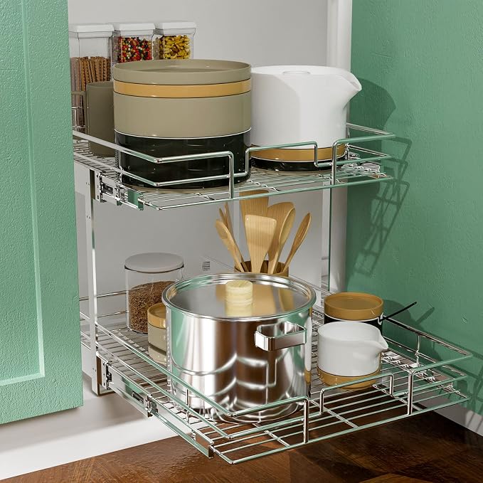 LOVMOR 2 Tier Individual Pull Out Cabinet Organizer 14½" W x 21½" D, Slide Out - Image 5