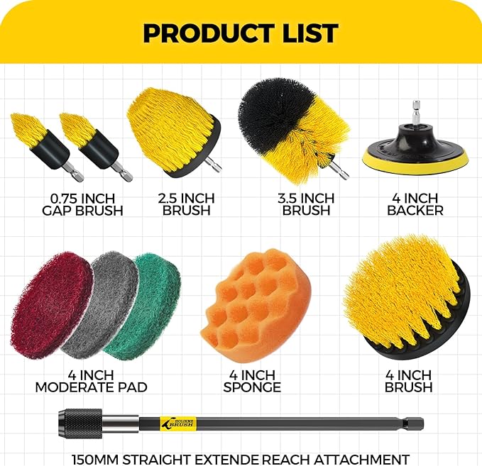 Holikme 11 Piece Drill Brush Attachment Set Scouring Pads Power Scrubber Brush - Image 6