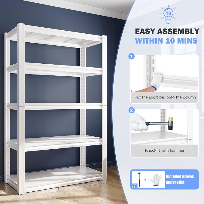 Raybee Garage Shelving Heavy Duty 2000LBS Storage Shelves 5 Tier Metal Shelving - Image 8