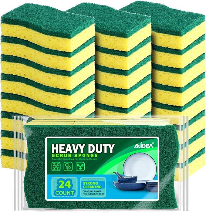 AIDEA Sponges Kitchen, Heavy Duty Scrub Sponge-24Count, Sponges by AIDEAHOME