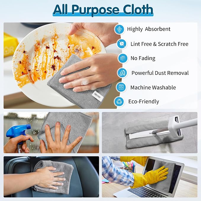FIXSMITH Grey Microfiber Cleaning Cloth -Pack of 8, Highly Absorbent Cleaning - Image 5