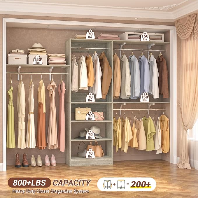 8FT Closet System with Shelves, Wall Mount Bedroom Wardrobe Walk-in Closet - Image 5
