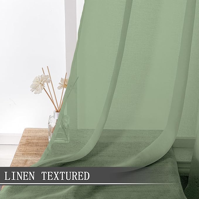 Tollpiz Short Sheer Curtain Living Room Linen Textured Curtains Sheer Light - Image 2