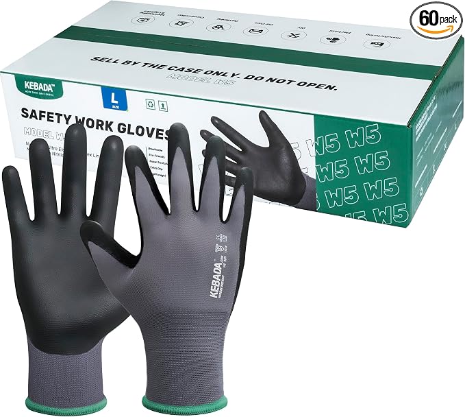 Kebada W5 Work Gloves Bulk Pack, Foam Nitrile Coated Working Gloves by KEBADA