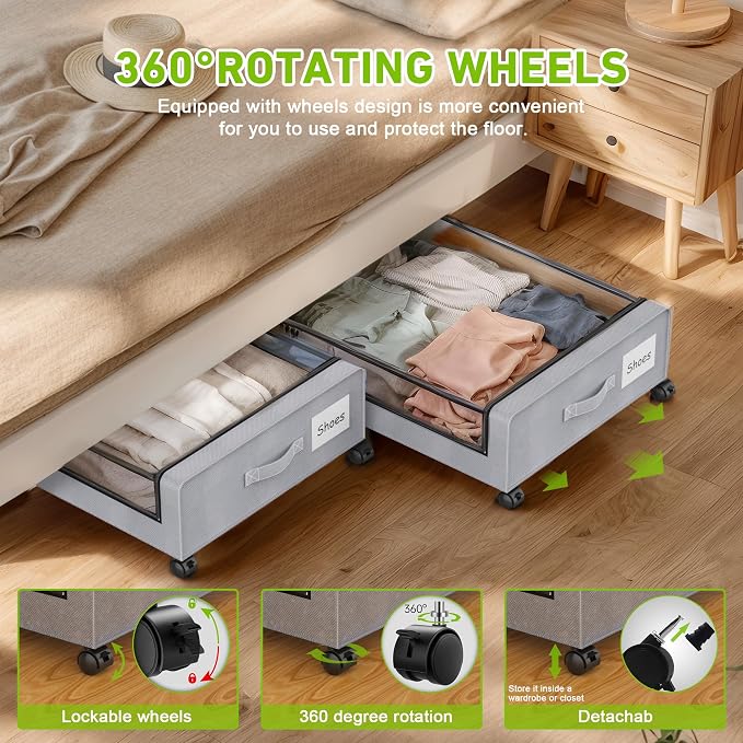 Under Bed Storage with Wheels, Underbed Storage Bins, XXL 60L Rolling Metal - Image 4