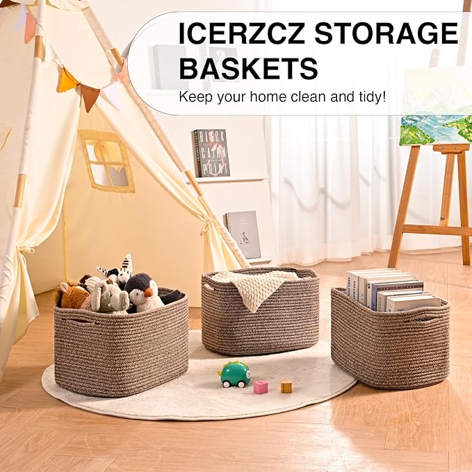 Storage Baskets for Organizing Shelves, Woven Cotton Rope Bins for Baby Nursery - Image 6