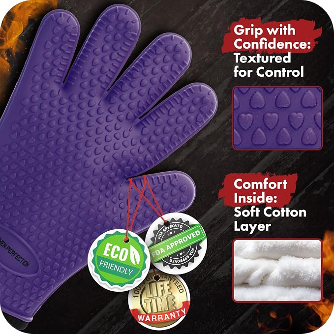 KITCHEN PERFECTION S Silicone Smoker Oven Gloves -Extreme Heat Resistant BBQ - Image 4