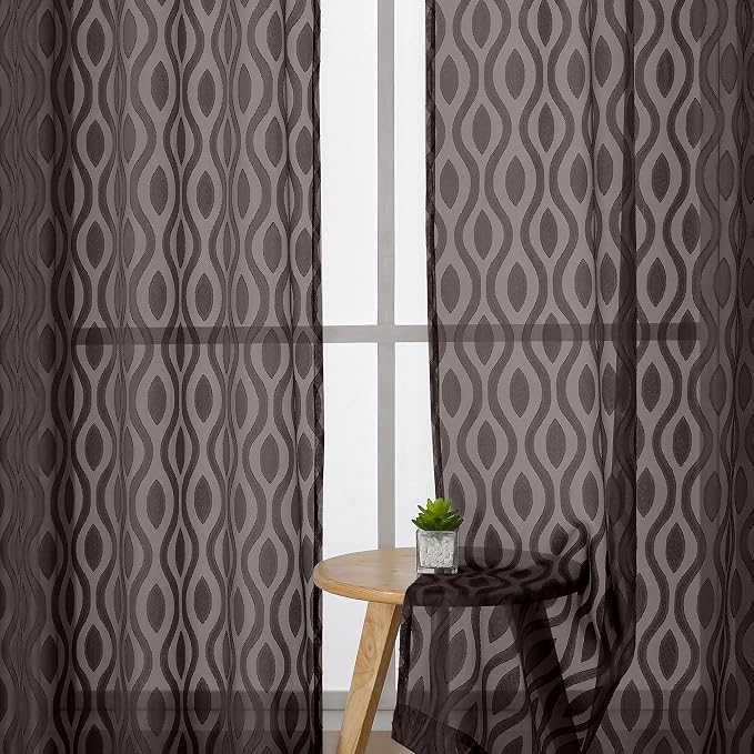 Aiyufeng Sheer Brown Curtains 45 Inch Length 2 Panels Set, Farmhouse Clip - Image 3