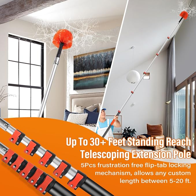 30FT Reach Cobweb Duster with Extension Pole, Spider Web Brush - Image 3