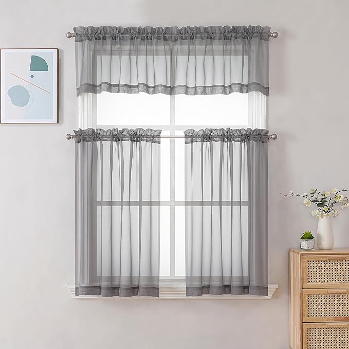 Chyhomenyc Sheer Window Curtains Tier 2 Pieces Set, 36 inch Length, Short - Image 2