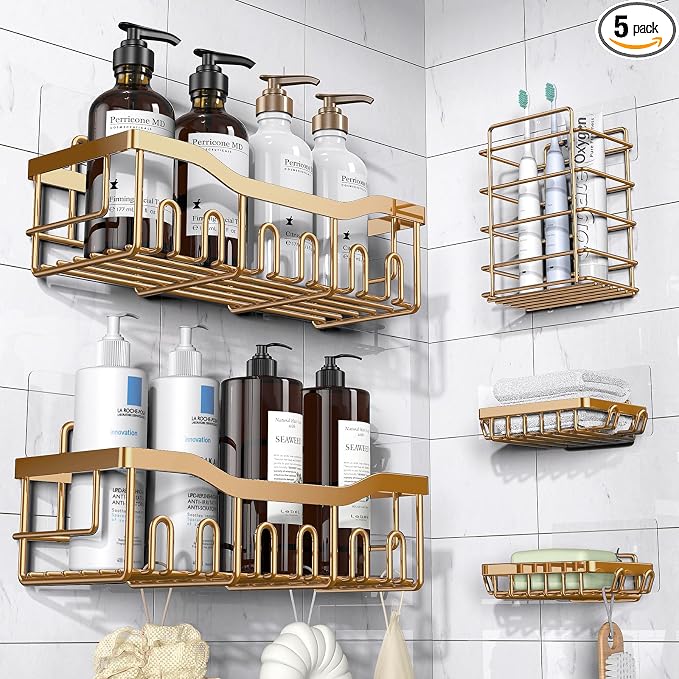 EUDELE 5-Pack Rustproof Stainless Steel Shower Caddy – No Drill Adhesive by EUDELE