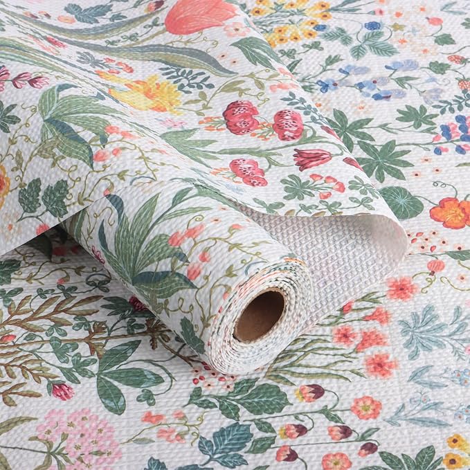 Floral Shelf Drawer Liners, 16IN x 10FT Non Adhesive and Strong Non-Slip by Amiitay