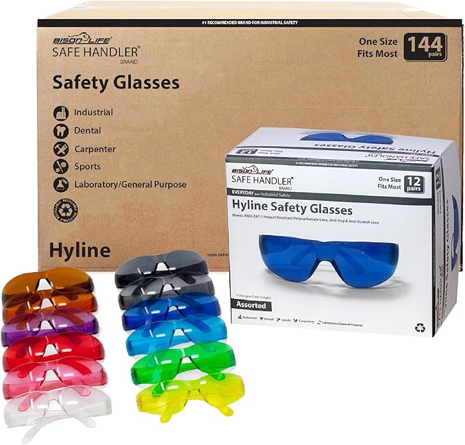 SAFE HANDLER Hyline Anti-Fog Color Safety Glasses Variety, Impact Resistant by BisonLife