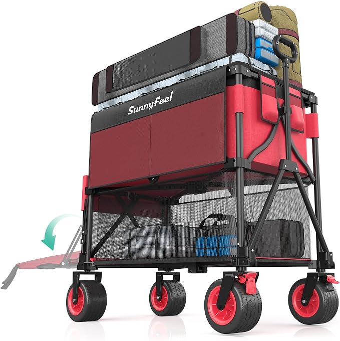SUNNYFEEL Heavy Duty Collapsible Outdoor Utility Wagon Cart 500LB Capacity by SunnyFeelCamping