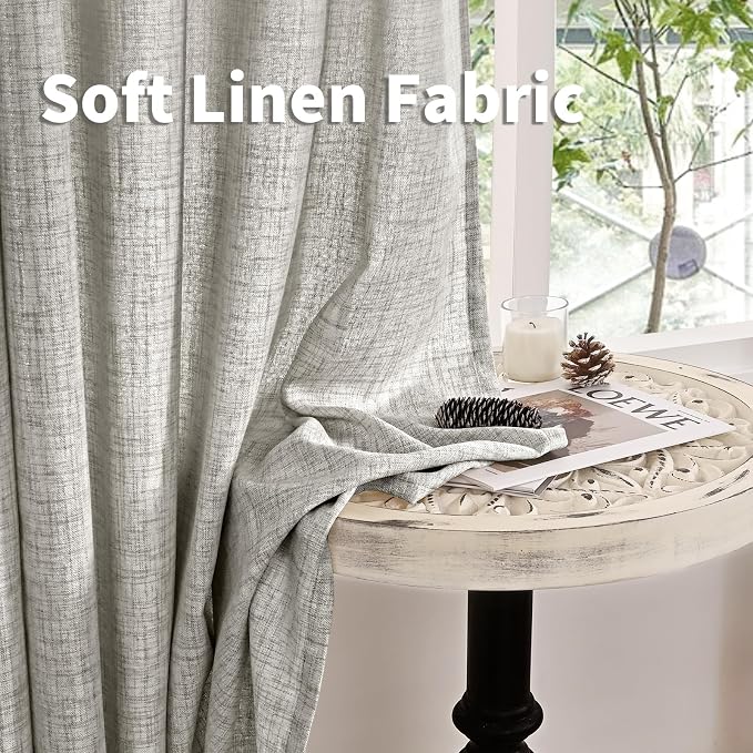 YoungsTex Dark Grey Linen Semi Sheer Curtains 36 Inch Length - Image 8