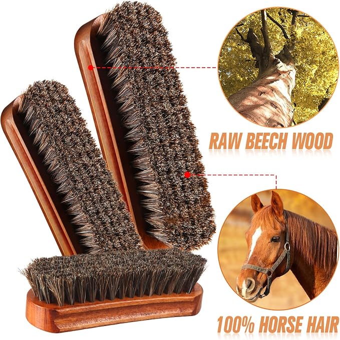 4 Pcs Horsehair Shine Shoes Brush Kit Polish Dauber Applicators Cleaning - Image 2