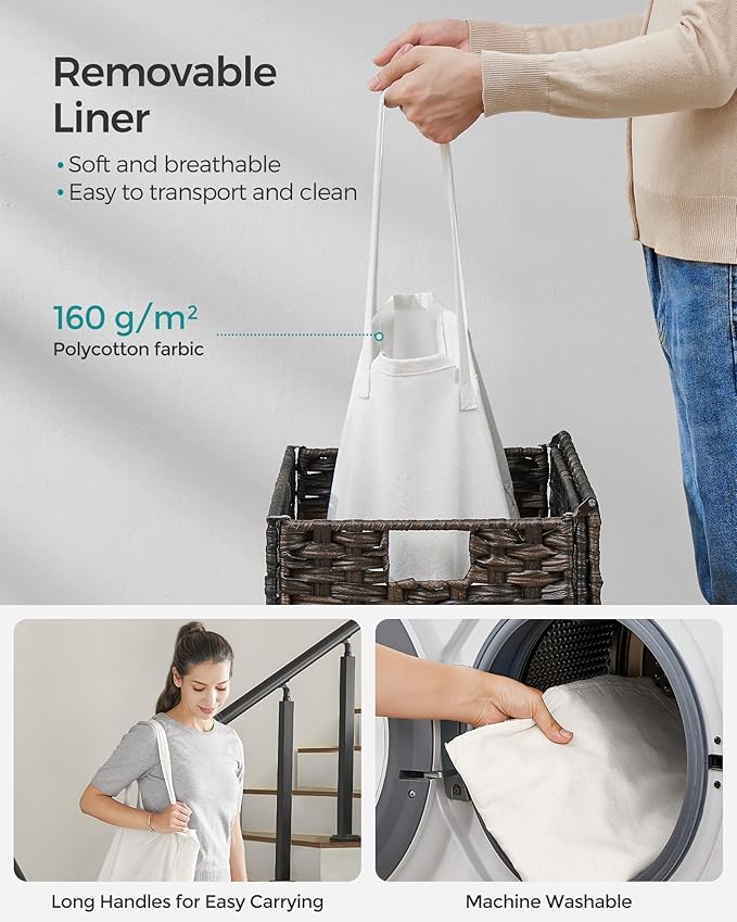 SONGMICS Laundry Hamper with Lid, 23.8 Gallon Synthetic Rattan Clothes Laundry - Image 6
