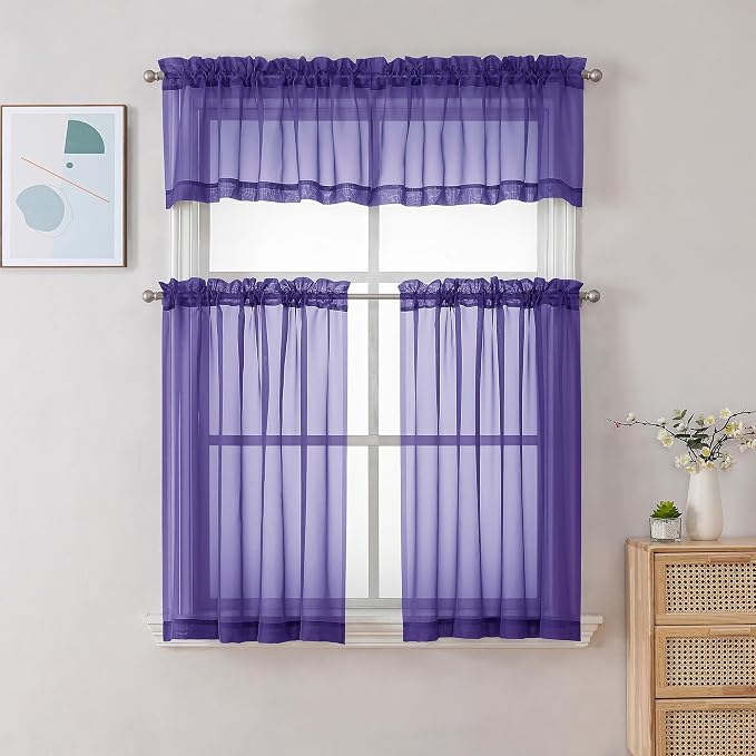 Chyhomenyc Sheer Valances for Windows 2 Pack, Small Window Curtains for Living - Image 2