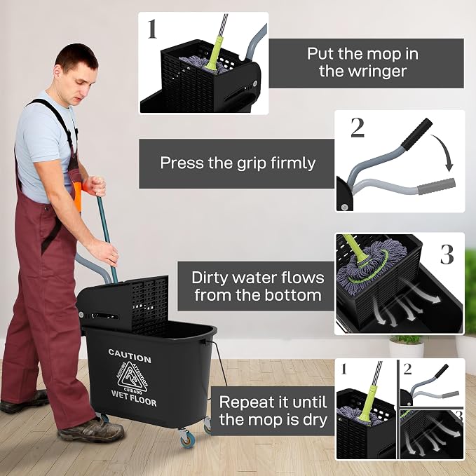 HOMCOM Compact Mop Bucket with Wringer on Wheels - Image 5