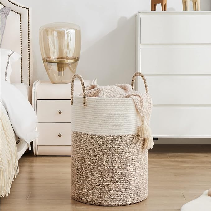 YOUDENOVA Woven Rope Laundry Hamper Basket, 58L Tall Laundry Basket, Baby - Image 5