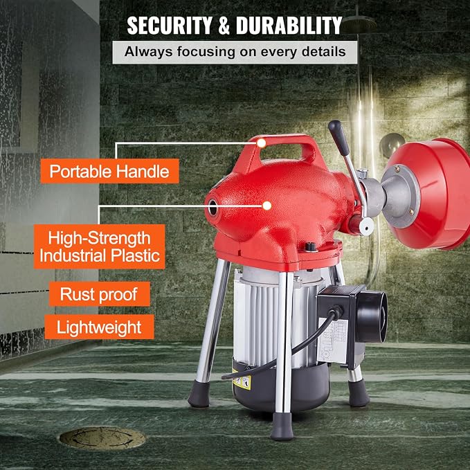 VEVOR Drain Cleaner Machine 66FT x 5/8 Inch, 250W Electric Sewer Snake Auger - Image 6