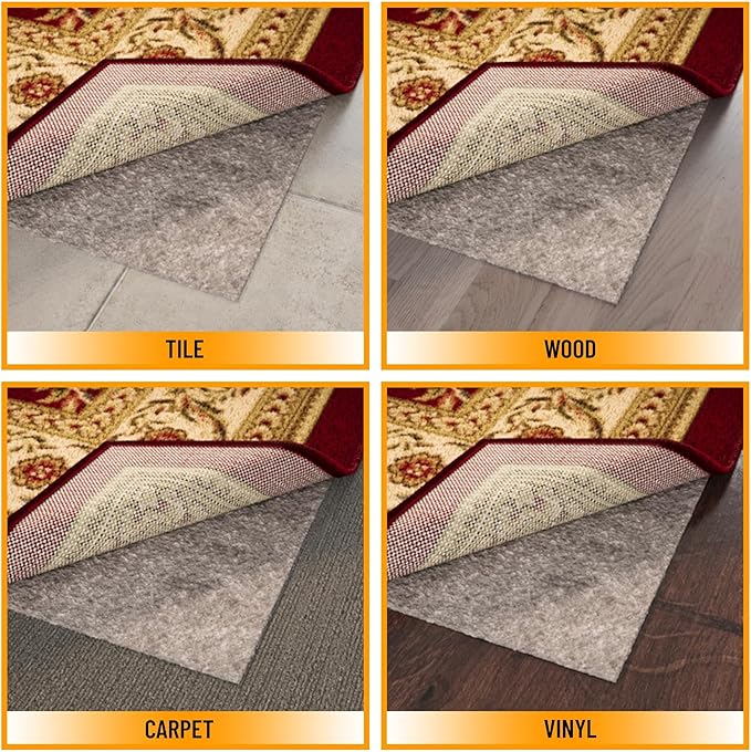 Ottomanson 8' x 12' Non-Slip Rug Pad Gripper 1/4 Inch Thick Dual Surface Felt + - Image 4