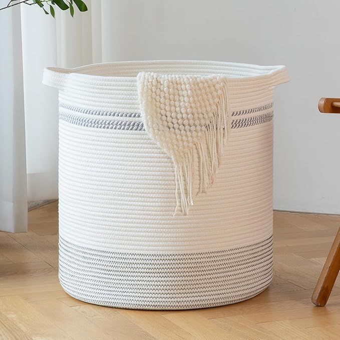 OIAHOMY 80L Laundry Basket, Laundry Hamper, Cotton Rope Storage Basket by MasterofSpaceOptimization